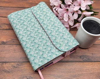 Wrap-Around Book Cover, Book Sleeve, Book Pouch, Padded Book Cover, Fabric Book Cover, Bible Cover, Planner Cover, Journal -Daisy Dots Mint-