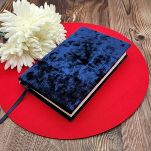 STRETCHABLE Book Covers, Book Protector, Book Sleeve, Fabric Book Cover, Bible Cover, Journal Cover -Navy Stretch Crushed Velvet-