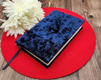 STRETCHABLE Book Covers, Book Protector, Book Sleeve, Fabric Book Cover, Bible Cover, Journal Cover -Navy Stretch Crushed Velvet-