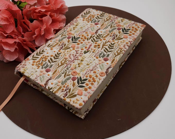 STRETCH Book Cover, Protector, Fabric, Bible Cover, Journal Cover, Planner Cover -Fall Wildflowers Faux Embroidery-