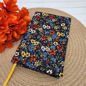 STRETCH Book Covers, Book Sock, Book Sleeve, Fabric Book Cover, Bible Cover, Journal Cover, Planner Cover, Bookish -Floral on Navy-