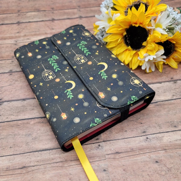 Wrap-Around Book Cover, Adjustable Book, Book Sleeve, Book Jacket, Padded Book Cover, Fabric Book Cover, Bible Cover -Forest Sky Charcoal-