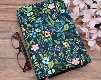 Adjustable Book Cover, Book Sleeve, Book Pouch, Padded Book Cover, Bible Cover, Bookish, Fabric Book Cover -Amalfi Herb Garden-