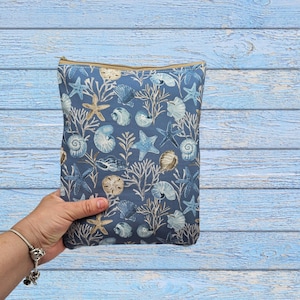 Book Sleeve, Book Cover, Book Pouch, ZipperedBookSleeve, Book Lover, Kindle Sleeve, Bookish -Ocean Floor-