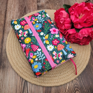 Wrap-Around Book Cover, Book Sleeve, Book Pouch, Padded Book Cover, Fabric Book Cover, Bible Cover, Planner Cover Mushrooms Floral Garden image 2