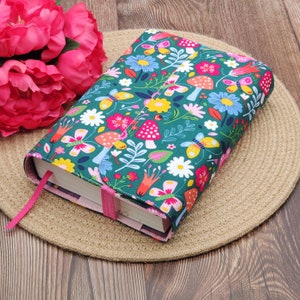 Wrap-Around Book Cover, Book Sleeve, Book Pouch, Padded Book Cover, Fabric Book Cover, Bible Cover, Planner Cover Mushrooms Floral Garden image 3