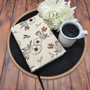 Adjustable Book Cover, Book Sleeve, Book Pouch, Book Accessories, Fabric Book Cover, Bible Cover, Bookmark -Muted Florals-
