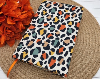 STRETCH Book Covers, Book Sock, Book Sleeve, Fabric Book Cover, Bible Cover, Journal Cover, Planner Cover, Bookish -Leopard Fall Tones-