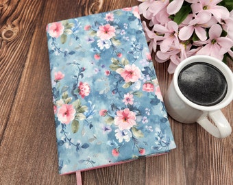 Adjustable Book Cover, Book Sleeve, Book Pouch, Padded Book Cover, Bible Cover, Bookish, Fabric Book Cover -Pretty Pink Flower-