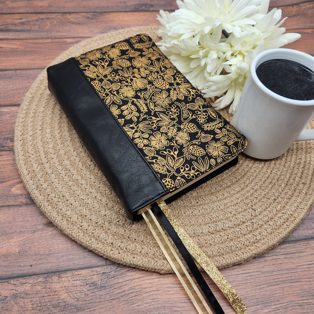 Bible Cover With Faux Leather Spine, Bible Sleeve, Book Sleeve, Bible