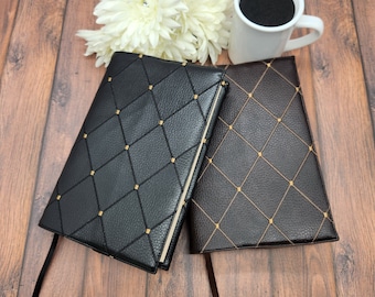 Adjustable Book Cover, Book Sleeve, Book Pouch, Book Accessories, Fabric Book Cover, Bible Cover, Bookmark -Fashion Diamond Faux Leather-