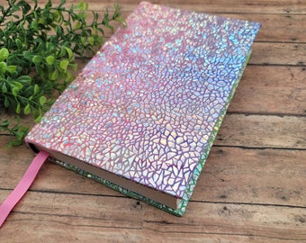 STRETCHABLE Book Covers, Book Protector, Book Sleeve, Bookmark, Fabric Book Cover, Bible Cover, Journal Cover, Planner -Tie Dye Holographic-