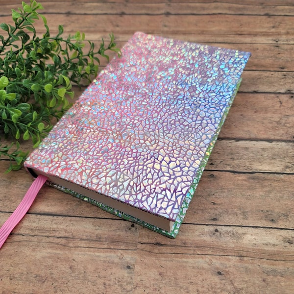 STRETCHABLE Book Covers, Book Protector, Book Sleeve, Bookmark, Fabric Book Cover, Bible Cover, Journal Cover, Planner -Tie Dye Holographic-
