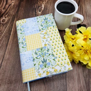 Funda de libro ajustable, funda para libro, bolsa para libro, accesorios para libros, funda de tela para libros, funda para Biblia, marcapáginas (parche amarillo)