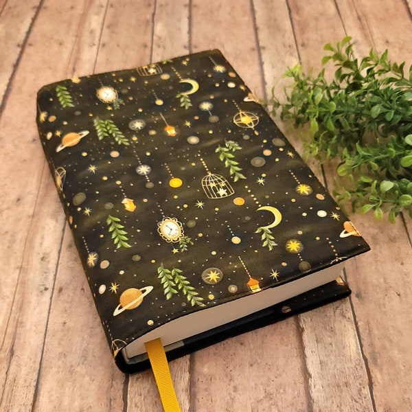 Adjustable Book Cover, Book Sleeve, Book Pouch, Padded Book Cover, Book Lover, Bookish, Fabric Book Cover -Forest Sky Charcoal-