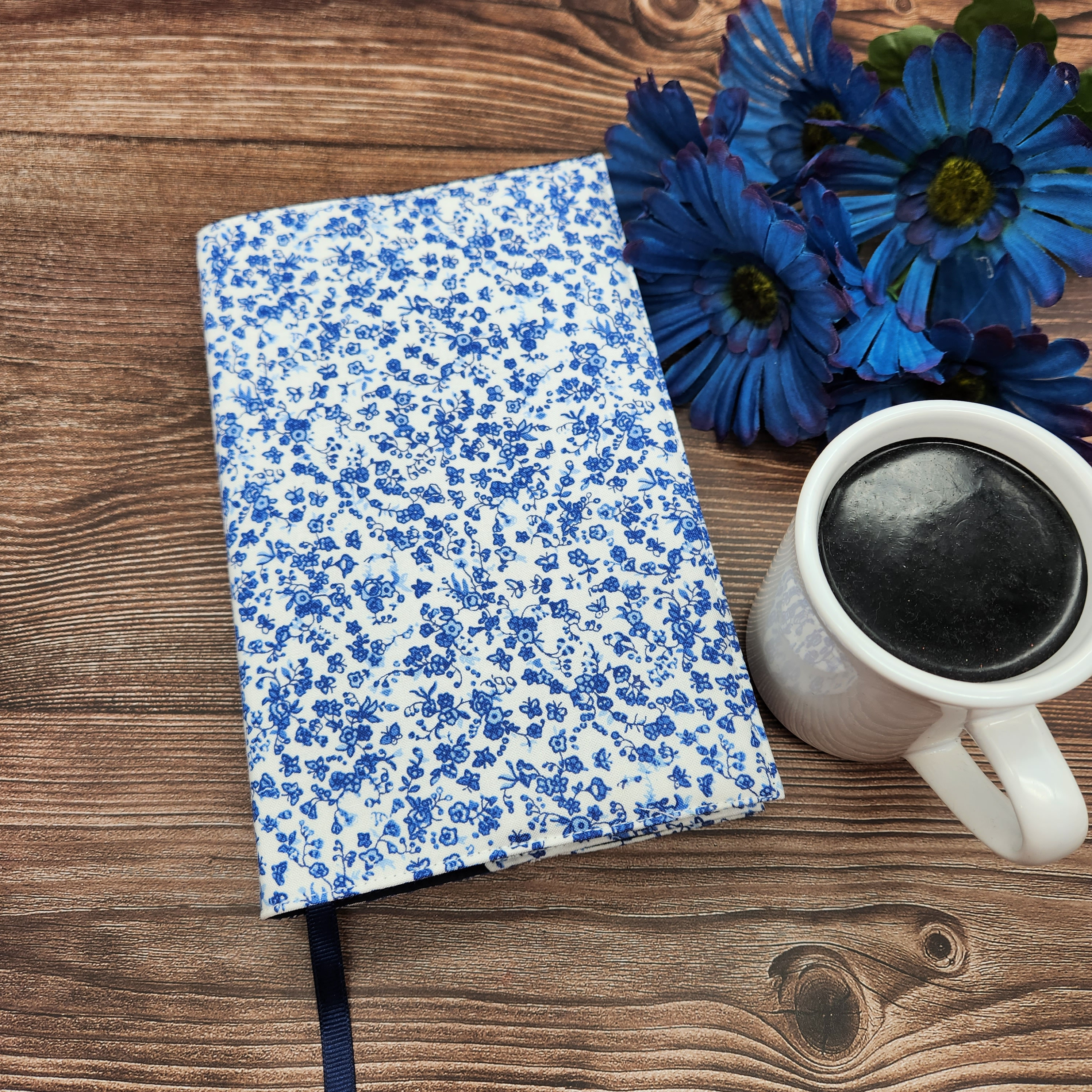 Adjustable Book Cover, Book Sleeve, Book Pouch, Book Accessories, Fabric Book Cover, Bible Cover, Bookmark -Blue Mini Floral-