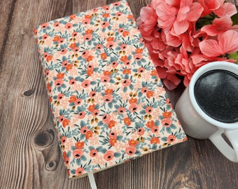 Adjustable Book Cover, Book Sleeve, Book Pouch, Padded Book Cover, Bible Cover, Bookish, Fabric Book Cover -Les Fleurs Peach-