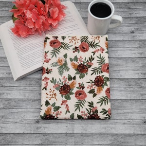 Zippered Book Sleeve, Book Cover, Book Pouch, Book Lover, Tablet Cover, Planner Pouch, Bible Cover -Rust Roses-