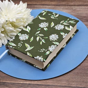 STRETCH Book Covers, Book Protector, Book Sleeve, Fabric Book Cover, Bible Cover, Journal Cover, Planner Cover -Hunter Hydrangeas-