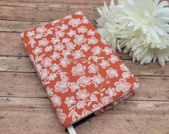 Adjustable Book Cover, Book Sleeve, Book Pouch, Padded Book Cover, Book Lover, Bookworm, Fabric Book Cover, Bookmark -Rust Floral-