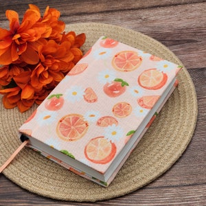 STRETCH Book Covers, Book Protector, Book Sleeve, Fabric Book Cover, Bible Cover, Journal Cover, Planner Cover -Oranges & Daisies-