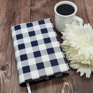 Adjustable Book Cover, Book Sleeve, Book Pouch, Book Accessories, Composition Notebook Cover, Bible Cover -Blue Checks-