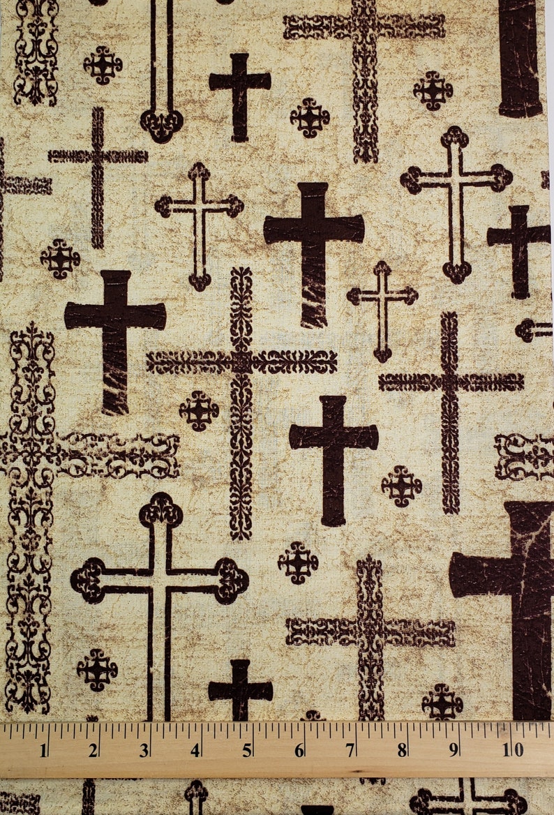 Brown Crosses Fabric Inspirational Fabrics Religious Fabric Etsy