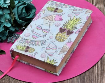 STRETCH Book Covers, Book Protector, Book Sleeve, Fabric Book Cover, Bible Cover, Journal Cover, Planner Cover -Summer Time-