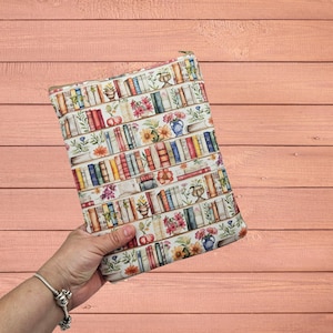 Book Sleeve, Book Cover, Book Pouch, ZipperedBookSleeve, Book Lover, Kindle Sleeve, Bookish -Bookshelves-