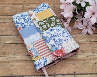 Wrap-Around Book Cover, Book Sleeve, Book Pouch, Padded Book Cover, Fabric Book Cover, Bible Cover, Planner Cover -Floral Patchwork-