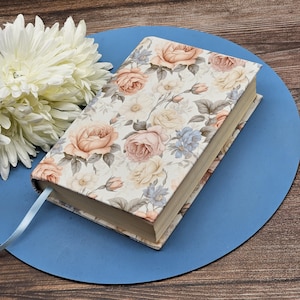 STRETCH Book Covers, Book Protector, Book Sleeve, Fabric Book Cover, Bible Cover, Journal Cover, Planner Cover -Pastel Roses-