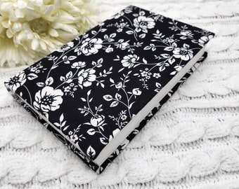 STRETCH Book Cover, Book Protector, Book Sleeve, Fabric Book Cover, Bible Cover, Journal Cover, Planner Cover -Black White Floral-