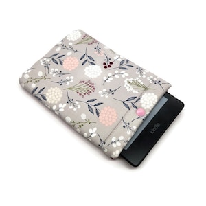 Kindle Paperwhite Sleeve, Kindle Case, kindle Pouch, Kindle Protector, Ereader Sleeve, Mass Market Book, Book Sleeve -Berry Leaves Grey-