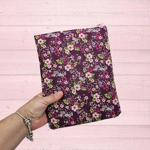 Book Sleeve, Book Cover, Book Pouch, Zippered Book Sleeve, Book Lover, Kindle Sleeve, Bookish -Dainty Floral Pink-