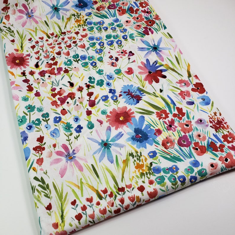 Watercolor Wildflowers Fabric Fabrics Quilting Fabric 100 Etsy