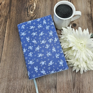 Adjustable Book Cover, Book Sleeve, Book Pouch, Book Accessories, Composition Notebook Cover, Bible Cover -Regal Blooms Blue-