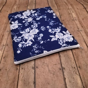 Funda con cremallera para libros, funda para libros, funda para libros, funda para agenda, funda para diario, funda para cuaderno de composición -Azul floral de porcelana- zp