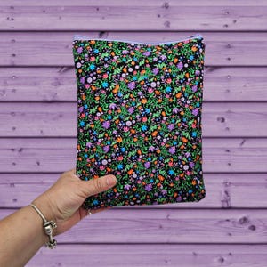 Book Sleeve, Book Cover, Book Pouch, Zippered Book Sleeve, Book Lover, Kindle Sleeve, Bookish -Purple Mini Floral Garden-