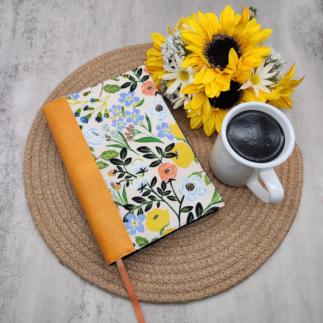 Bible Cover With Faux Leather Spine, Bible Sleeve, Book Sleeve, Bible