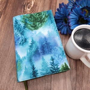 SMALL Adjustable Book Cover, Book Sleeve, Book Pouch, Book Accessories, Fabric Book Cover, Journal, Bible Cover -Woodland Trees Blue-