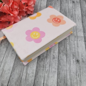 STRETCHABLE Book Covers, Book Protector, Book Sleeve, Fabric Book Cover, Bible Cover, Journal Cover - Pink Smiley Stretch Velvet-