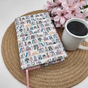Adjustment Book Cover, Book Sleeve, Book Pouch, Padded Book Cover, Bookish, Fabric Book Cover, Bookworm, Bookmark -Shelfie White-