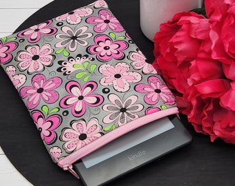 Kindle Paperwhite Sleeve, Kindle Case, Oasis Sleeve, Zippered Kindle Pouch, Tablet, Ereader Sleeve, Book Sleeve -Pink Gray Madison Floral