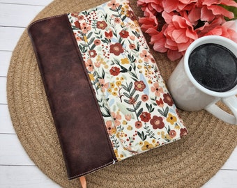Wrap-Around Book Cover, Book Sleeve, Book Pouch, Padded Book Cover, Fabric Book Cover, Bible Cover, Planner Cover, Journal -Earth Floral-