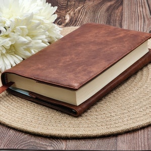 Adjustable Book Cover, Book Sleeve, Book Pouch, Book Accessories, Fabric Book Cover, Bible Cover, Bookmark -Faux Leather PICK the COLOR-