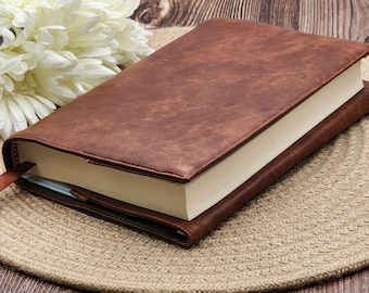 Adjustable Book Cover, Book Sleeve, Book Pouch, Book Accessories, Fabric Book Cover, Bible Cover, Bookmark -Faux Leather PICK the COLOR-