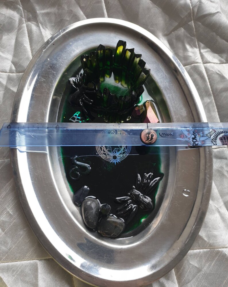 Silver resin spooky insect gemstones jewelry bowl