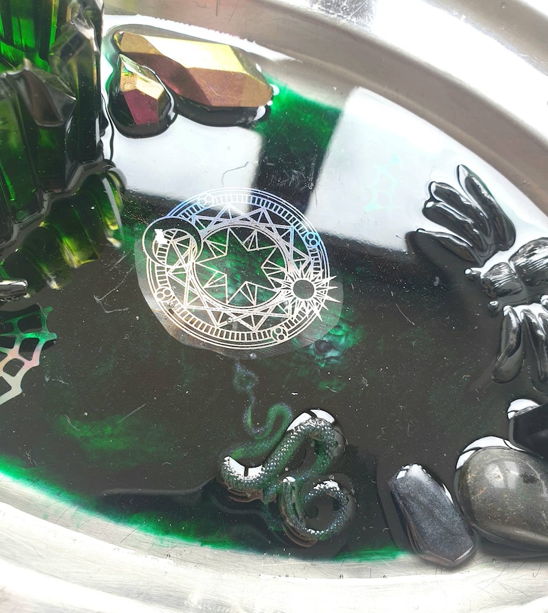 Silver resin spooky insect gemstones jewelry bowl