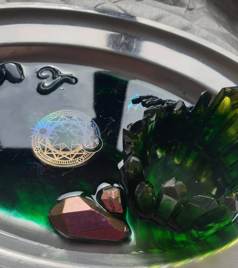 Silver resin spooky insect gemstones jewelry bowl