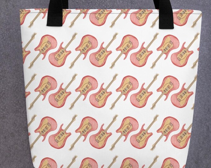 Rock Guitar Tote Bag | Music Lover Gift | Reusable Music-Themed Shoulder Bag | Cotton Handle Tote | Cute Guitar Print Bag
